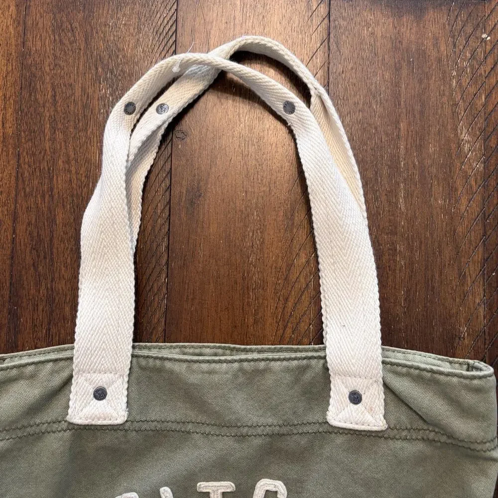 Abercrombie & Fitch Tote Bag Womens Medium Green Canvas Logo Patch Embroidered